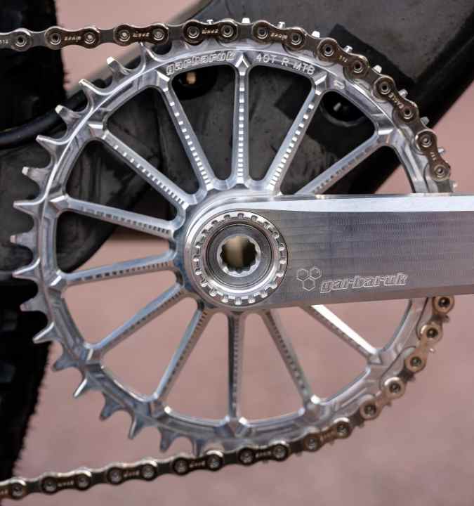 Prototype crank arm and a machined chainring - both from Garbaruk.