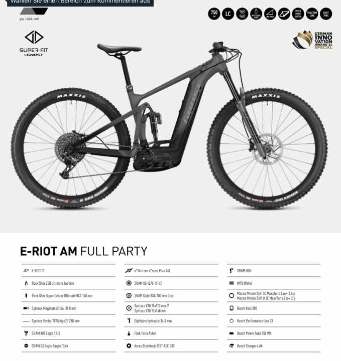   The top model in the AM series goes by the name of "Full Party". Price: 6999 euros. Everything that the Ghost makers themselves would want for full-throttle use is used here, but without unnecessary bling-bling.