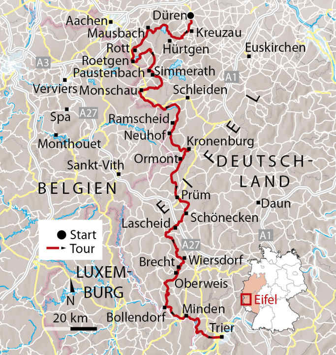   The Eifel is called the Ardennes on the Belgian and Luxembourg sides. What connects them and makes them interesting for mountain bikers: seamless signposting across the borders.