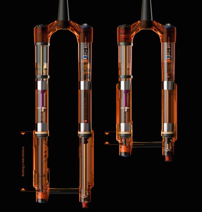 The inner workings of the Fox Podium. The USD design creates a very high braking stiffness.