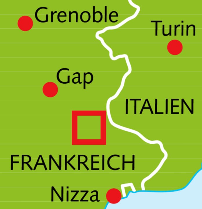   Lageplan des Col de la Cayolle an der Grenze zu Italien 