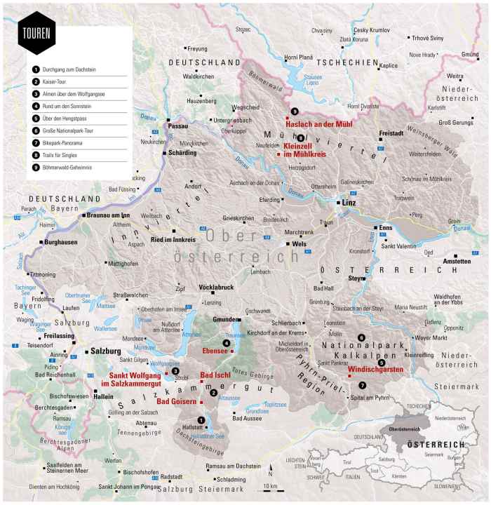   Oberösterreich und die neun schönsten Mountainbike-Touren im Überblick.