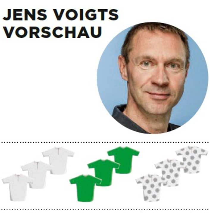 Diese Bedeutung misst Jens Voigt der 17. Etappe für Gelb, Grün und Bergtrikot zu - je mehr farbige Trikots, desto größer die Bedeutung.