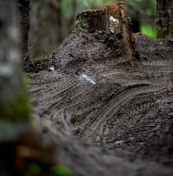 Nice muddy berm: Racers swear by mud tyres.