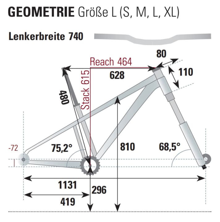 BIKE measurement of the geometry of the VPace C4M 29er Rigidracer in frame size L.