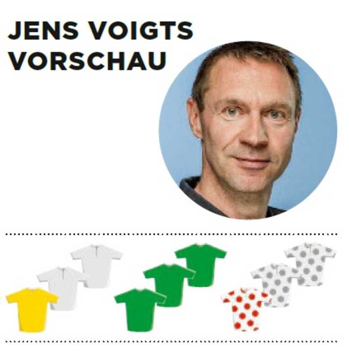 Diese Bedeutung misst Jens Voigt der 1. Etappe für Gelb, Grün und Bergtrikot zu - je mehr farbige Trikots, desto größer die Bedeutung.