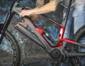 The large 900 watt-hour battery can be easily folded out of the down tube.