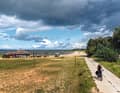 Deserted beaches on the Vistula Lagoon near Tolkmicko. The cycle path often runs on concrete slabs and frequently directly by the sea