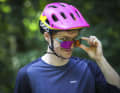 A lovely colour: the Poc Cularis Pure’s pink visor really stands out in the woods.