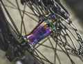 Dartmoor uses its own components for the wheel. The hubs and Ahead cap come in an oilslick finish.
