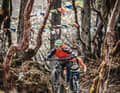 Many of the trails lead through forests and have corresponding root carpets. Tandin is on the move like a cat.