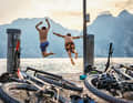 From the trail into the lake: swimming away the sweat.