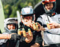 Fuel-up before the trail ride: YouTuber Lukas Knopf with his riding crew.