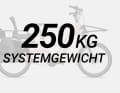 Das neue Longtail E-Bike hat ein Systemgewicht von max, 250 kg.
