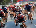 It was pouring with rain at the start of the women's race on Saturday afternoon.