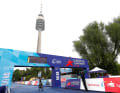 Loana Lecomte celebrates as she crosses the finish line.