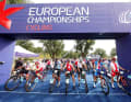 Before the start of the men's race at the European Championships in Munich's Olympic Park.