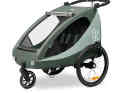 It can be attached to the bike or used as a buggy thanks to the front support wheel.