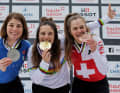Super G Siegerin Morgane Such (mitte), Lisa Baumann (re.) und Veronika Widmann (li.).