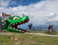 A dragon spits the riders on the Kronplatz onto the endlessly long flow trail towards St. Vigil.