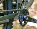 Shimano crankset and a thick rubber protector on the chainstay.