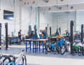 The bikes are worked on in the large hall. Incidentally, Rebike sources the assembly stands locally from the specialist Allgäu Industries.