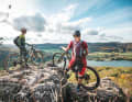 The view from the landmark of the Nuremberg region: the Hohle Fels. Its stone towers rise above the forest and are a striking landmark from a distance.  However, the trail descent down to the Happurg reservoir is a sporty one.