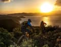 Picco and Empi enjoy a trail in the evening sun with a view of Marina del Campo.