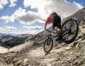 Steep, blocked and slippery: the first 120 metres downhill from the top of the pass are tough - but former enduro pro Maxi Dickerhoff is in his element.
