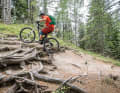 Das "gute" Pedal ist nun wieder vorne, und das Bike rollt mit dem stark entlasteten Hinterrad weiter. Sobald es wieder Bodenkontakt oder Grip hat, muss man dosiert weitertreten. (Bild 4)