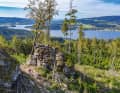 The Lipno reservoir is 42 kilometres long - and is popularly known as the "Bohemian Sea". Typical: granite cliffs on the peaks of the Bohemian Forest around the dammed Vltava.
