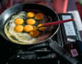 Chef José knows how to make friends: Chilean breakfast. "One egg each and René gets two!"