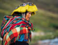 Peruvian peasant woman in Quechua costume. Of course, we had to try out the colourful stuff at the first opportunity.