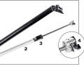 The Eightpins dropper post consists of a rigid seat tube and the cartridge with gas spring (2) anchored in the frame by means of a post pin (1), Eightpins notches (3) and the compression strut head for adjusting the saddle height from the outside (4).