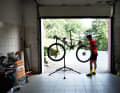 Ready to go: Pernsteiner's bike check before setting off on the training lap.