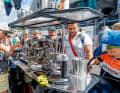That's a draw: An expensive espresso machine, good beans and a capable barista attract bike fans to the Radon stand.

  