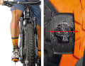 3 Knee position: To prevent pain when pedalling, the knee should be positioned vertically above the pedal or toes. The best way to check the correct position is for an assistant to take a plumb line from the front along the imaginary line from the knee to the toes. If the knee is too far out, the cleats are moved further inwards in the mount and vice versa.