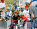 Frustrated: Professional downhiller Faustin Figaret approached his final run too cautiously and fell far short of his expectations.
