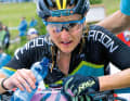 Deeply drained: Kathrin Stirnemann can barely stand on her feet after the race. In the end, she finishes in 28th place.

  