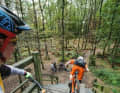 Aachen Bike Park: with momentum from the start ramp into the "Klappergasse"