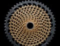 The Sram cassette with 520 per cent bandwidth in gold.