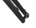 The reinforced left fork leg absorbs the braking forces.