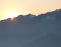 The last rays of sunshine fall on the Adamello glacier.