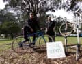 Always close to the scene. Chatting with a bike mechanic who offers flat tyre and repair services to passing cyclists in Golden Gate Park.