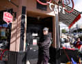 The Velo Rouge Café, one of the trendy biker cafés. Gary knows them all.