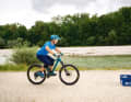 Bunny hop - 1: Start with a little momentum. The saddle is fully lowered. The legs and arms are bent. Your chest leans low over the handlebars.