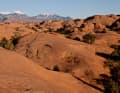 The slickrock trail lies there as if freshly swept. But only those who stay on the white line will make it back alive.