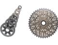 The new Shimano XTR 11-speed cassette (left) shows the effort that has gone into keeping the weight low: The largest six sprockets are made of titanium, fixed in pairs on carbon spiders. Sram is hardly less determined with its top groupsets and mills true works of art from a steel block.