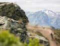 After the hullabaloo of the mass start, the field quickly spreads out. Here a lone racer in front of the high mountain backdrop of the Western Alps.