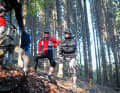 Streckenchef Jim (r.) begutachtet die Läufe seiner Schützlinge am Streckenrand. 